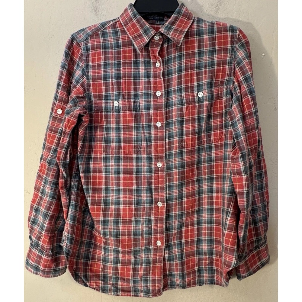 LRL Lauren Jeans Co Women Large L‎ Ralph Lauren Shirt Plaid Flannel Top Cotton